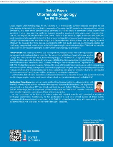 Back Image of - Solved Papers Otorhinolaryngology for PG Students 1st Edition | Paperback