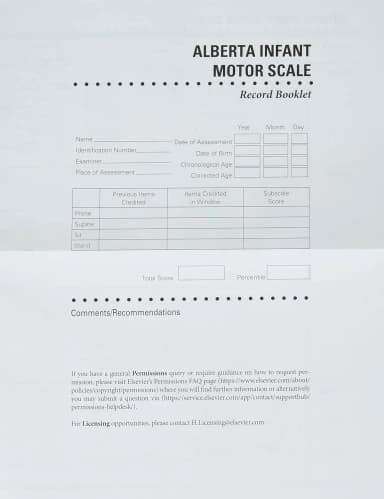 Image of - Alberta Infant Motor Scale Score Sheets (AIMS)-2E