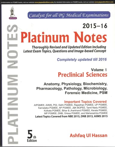 Image of - Platinum Notes: Preclinical Sciences (2015–16) (Volume 1) - 5th Edition
