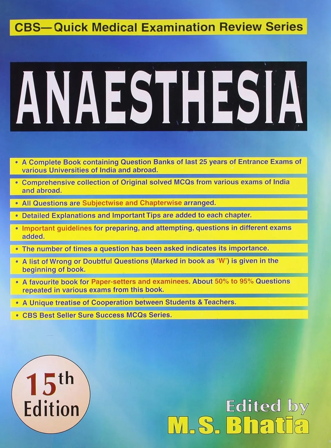 CBS Quick Medical Examination Review Series Anaesthesia | 15th Edition | Paperback