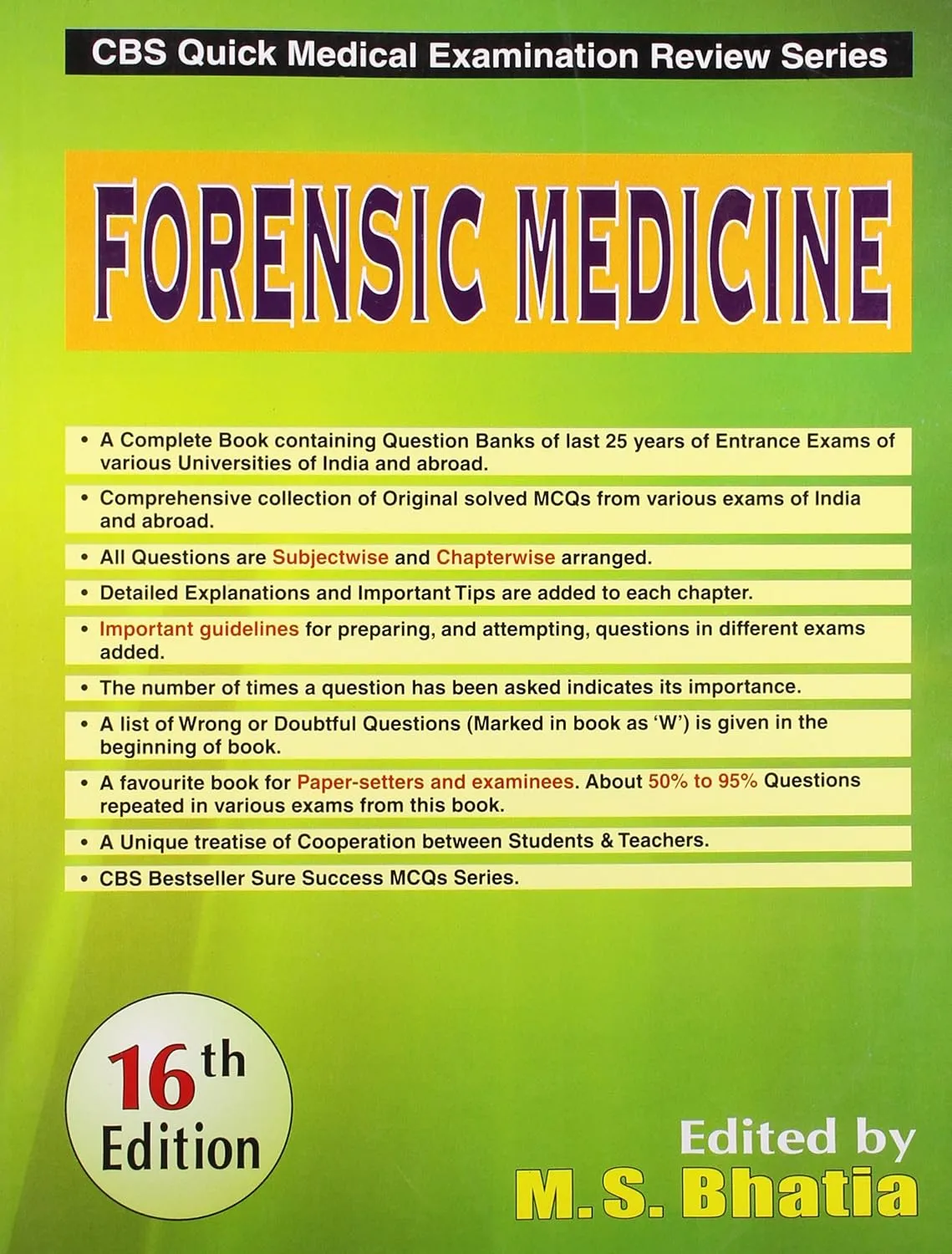 CBS Quick Medical Examination Review Series Forensic Medicine | 16th Edition | Paperback