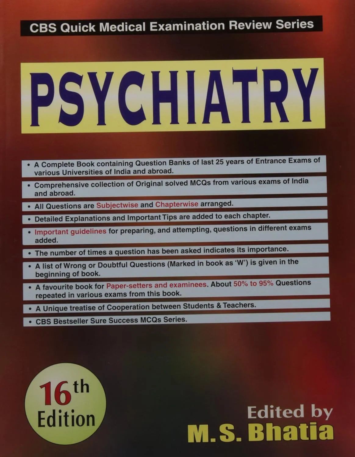 CBS Quick Medical Examination Review Series Psychiatry | 16th Edition | Paperback