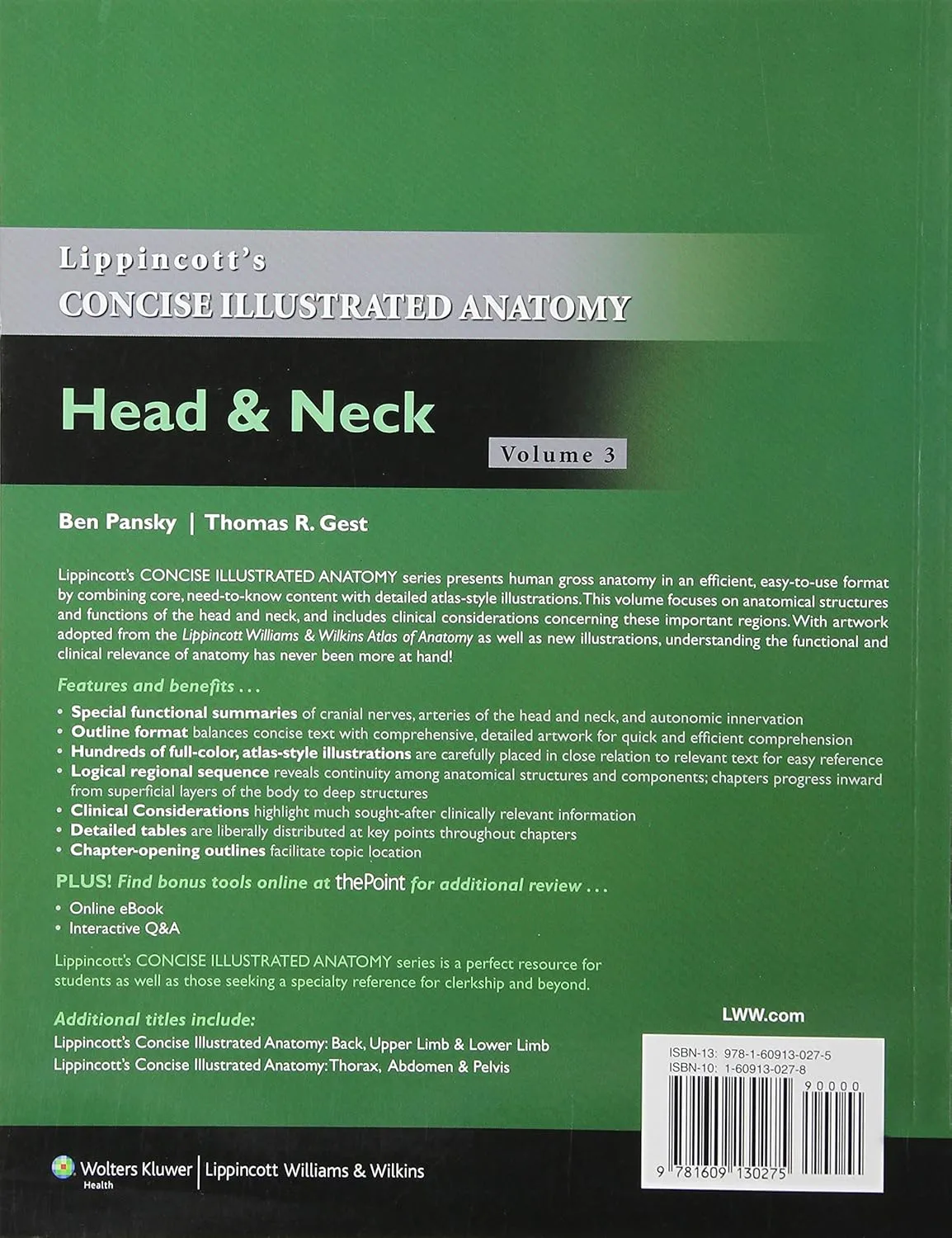 Lippincott's Concise Illustrated Anatomy Head and Neck | Volume 3 | Paperback