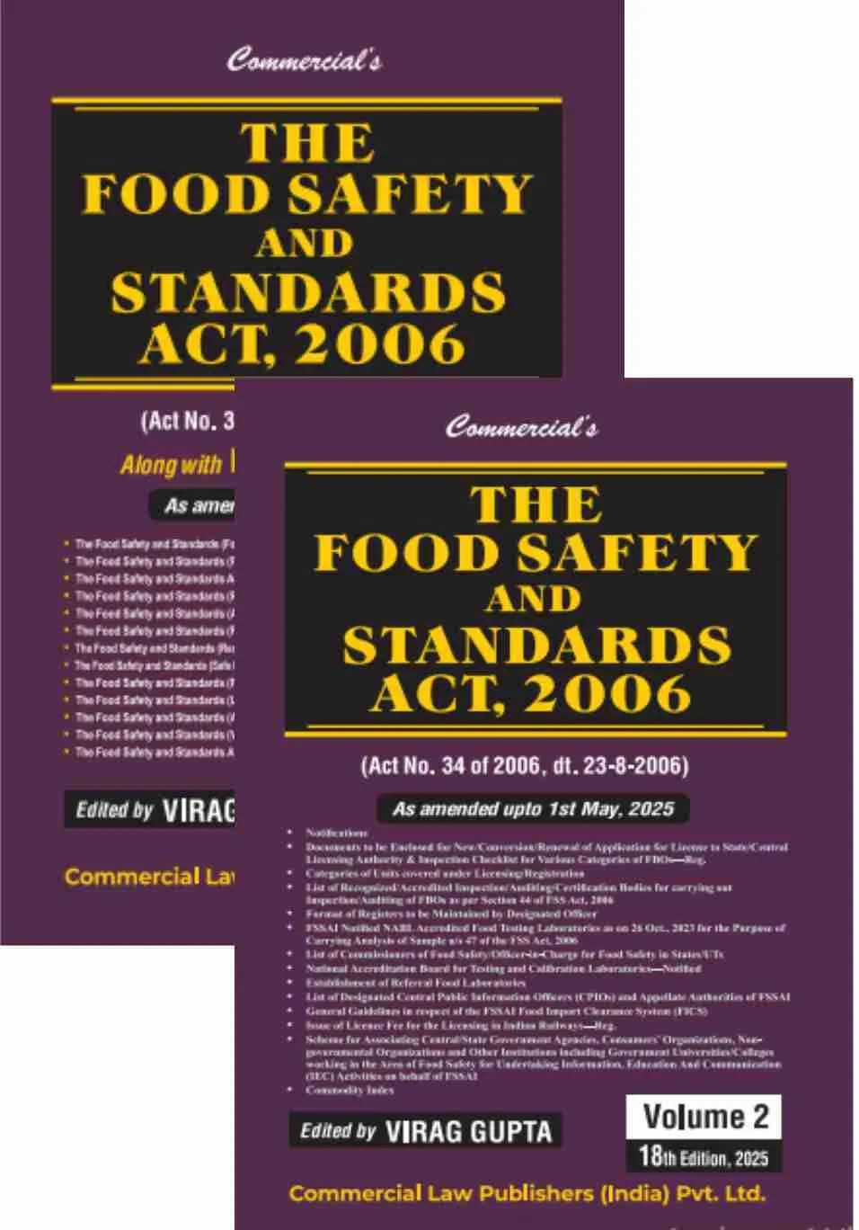 Food Safety and Standards Act, 2006 (set of 2 Vols) As Amended upto 1st May 2025 18th Edition