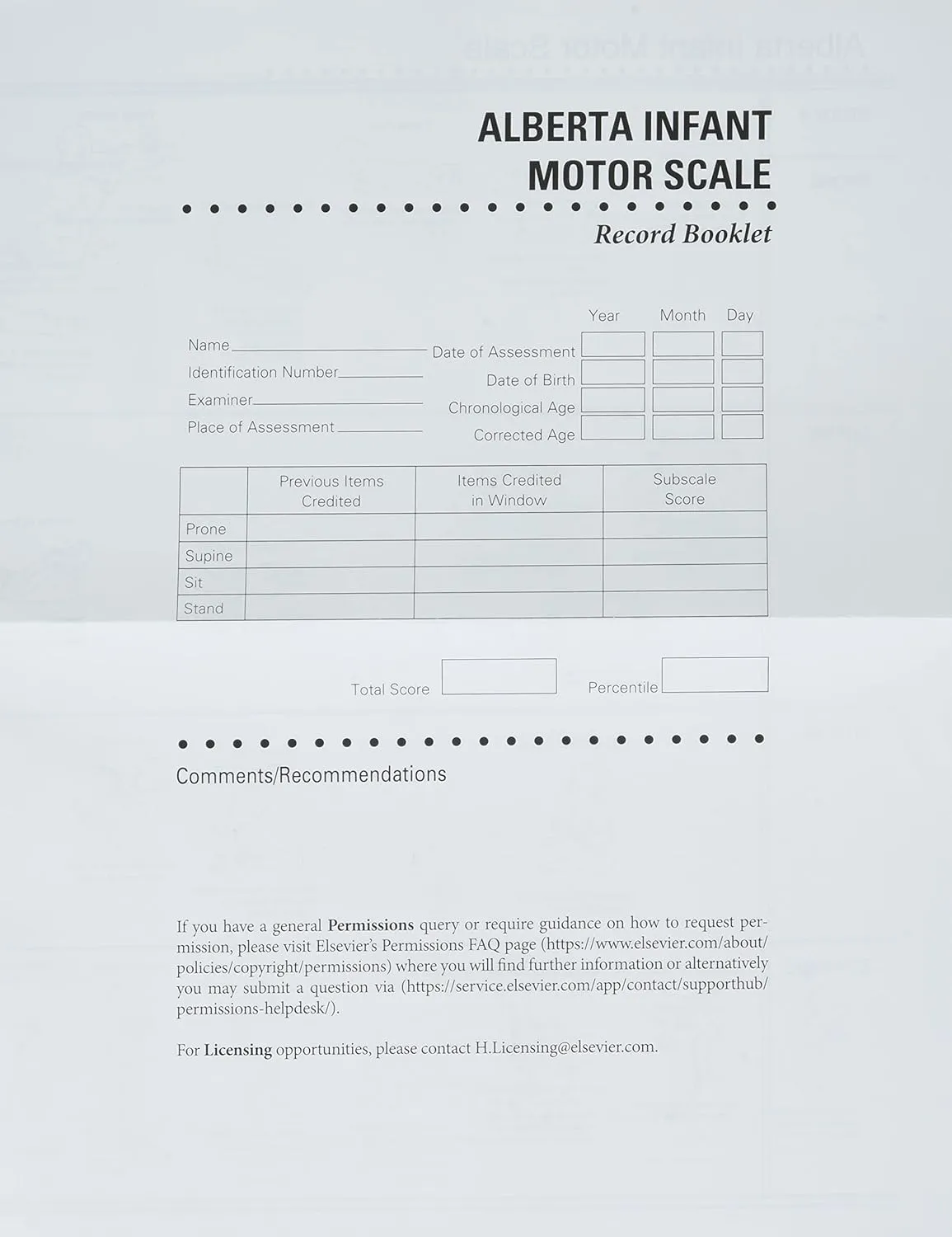 Alberta Infant Motor Scale Score Sheets (AIMS)-2E
