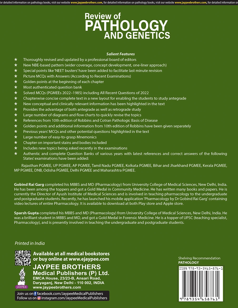Back Image of - Review of Pathology and Genetics – 14th Ed | NEET PG, MBBS, DNB | Solved MCQs & Golden Points